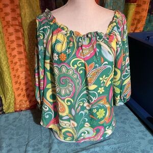 Flying Tomato paisley colorful peasant top hippie Medium
